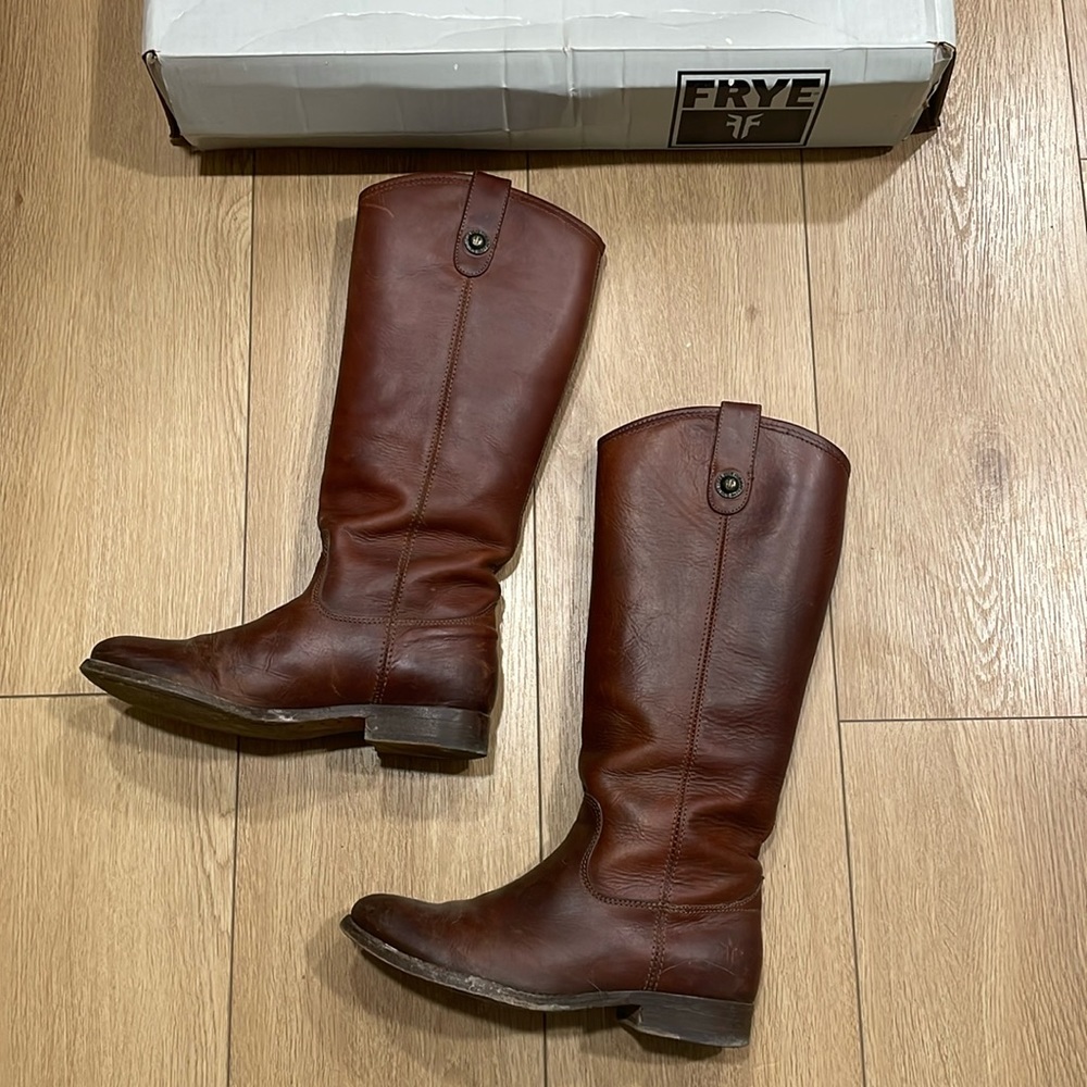 Frye Melissa Button Cognac Western Leather Equestrian Riding Boots Size 6 1/2 B
